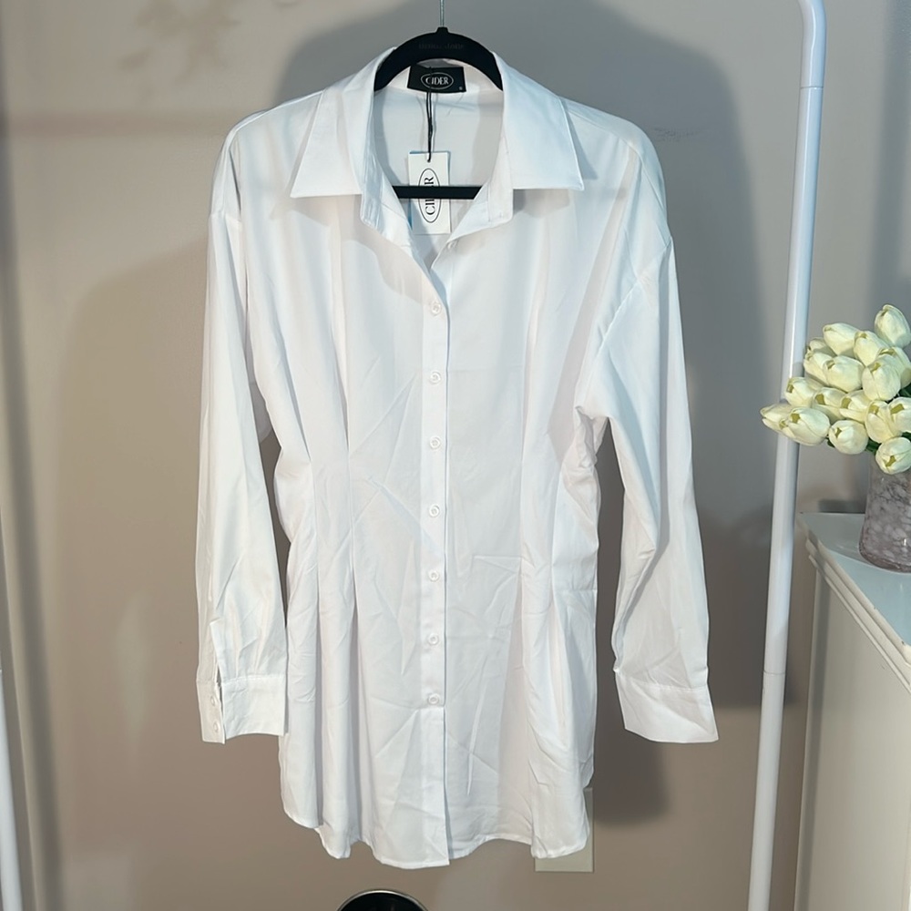 NWT White button down shirt dress